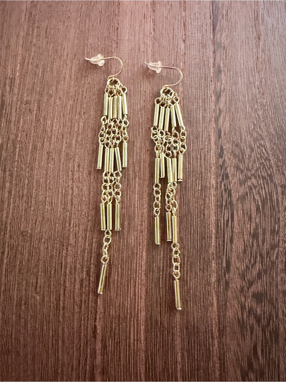 Gold Dangle Chain Tube Earrings - Women Jewelry